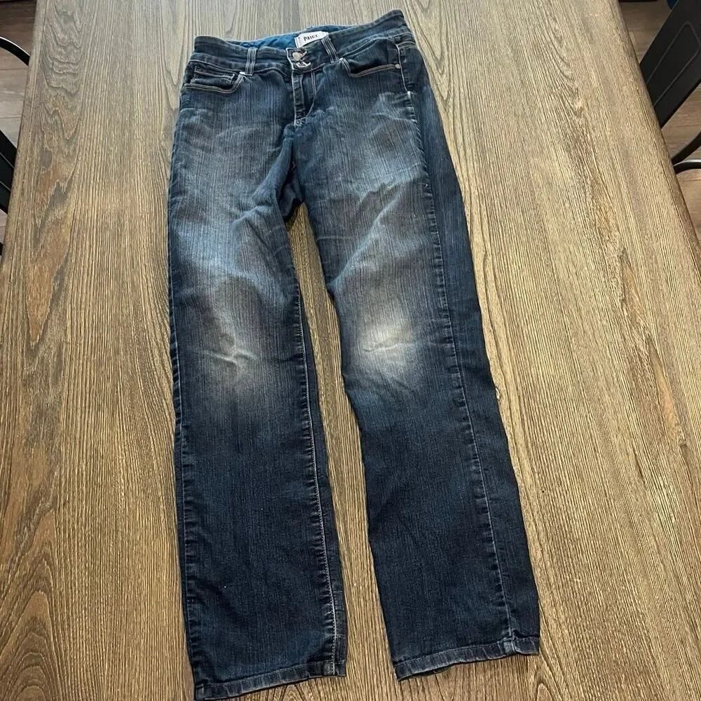 Paige Womens Hidden Hills Straight Jeans Mid-Rise Denim Dark Wash Blue Size 28